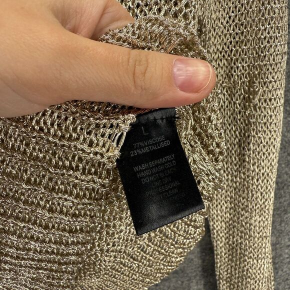 Windsor Knit Top Women L Large Gray Sheer Long Sleeve Round Neck Metallic Casual - Picture 4 of 7